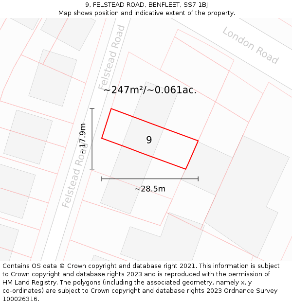 9, FELSTEAD ROAD, BENFLEET, SS7 1BJ: Plot and title map