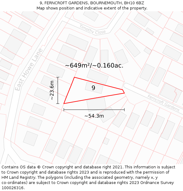9, FERNCROFT GARDENS, BOURNEMOUTH, BH10 6BZ: Plot and title map