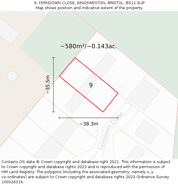 9, FERNDOWN CLOSE, KINGSWESTON, BRISTOL, BS11 0UP: Plot and title map