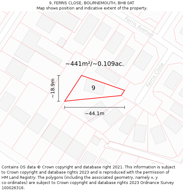9, FERRIS CLOSE, BOURNEMOUTH, BH8 0AT: Plot and title map