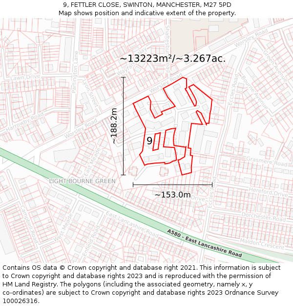 9, FETTLER CLOSE, SWINTON, MANCHESTER, M27 5PD: Plot and title map