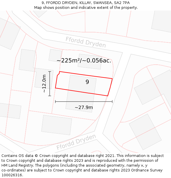 9, FFORDD DRYDEN, KILLAY, SWANSEA, SA2 7PA: Plot and title map