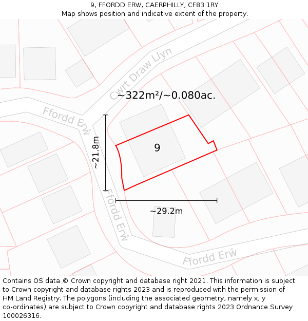 9, FFORDD ERW, CAERPHILLY, CF83 1RY: Plot and title map