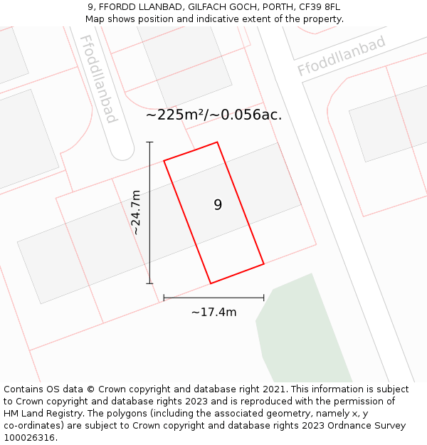 9, FFORDD LLANBAD, GILFACH GOCH, PORTH, CF39 8FL: Plot and title map