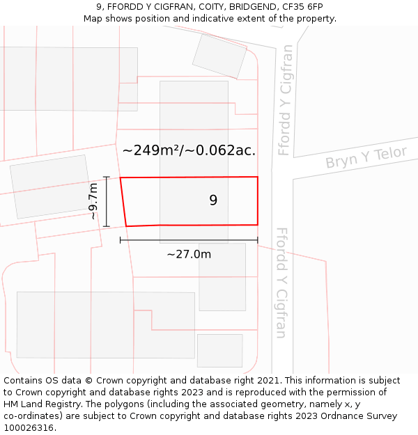 9, FFORDD Y CIGFRAN, COITY, BRIDGEND, CF35 6FP: Plot and title map