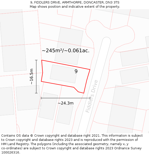 9, FIDDLERS DRIVE, ARMTHORPE, DONCASTER, DN3 3TS: Plot and title map