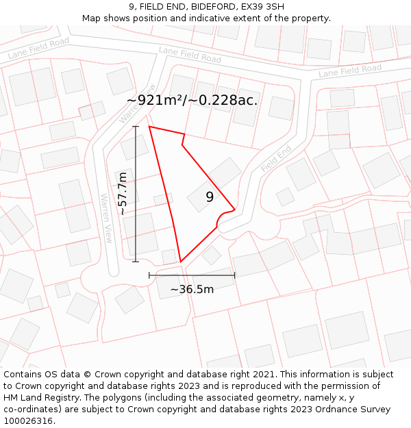 9, FIELD END, BIDEFORD, EX39 3SH: Plot and title map