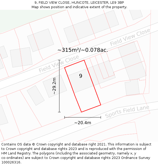 9, FIELD VIEW CLOSE, HUNCOTE, LEICESTER, LE9 3BP: Plot and title map