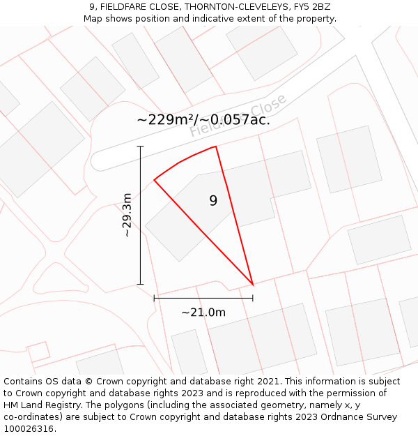 9, FIELDFARE CLOSE, THORNTON-CLEVELEYS, FY5 2BZ: Plot and title map