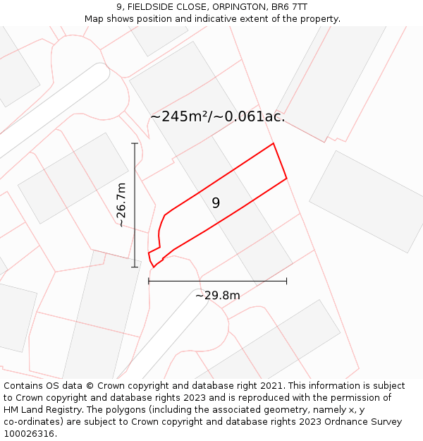 9, FIELDSIDE CLOSE, ORPINGTON, BR6 7TT: Plot and title map
