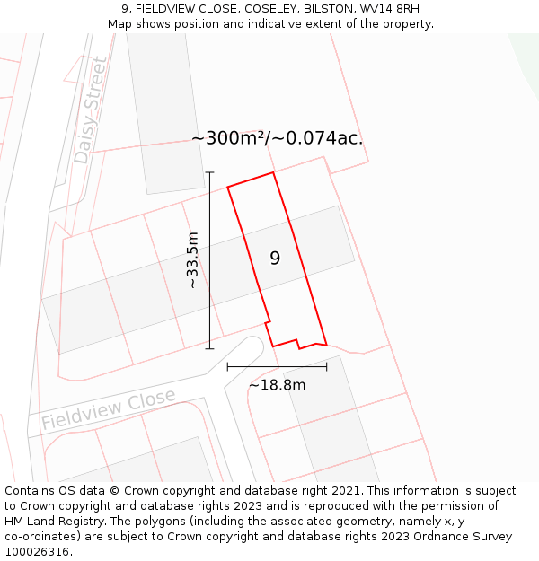 9, FIELDVIEW CLOSE, COSELEY, BILSTON, WV14 8RH: Plot and title map
