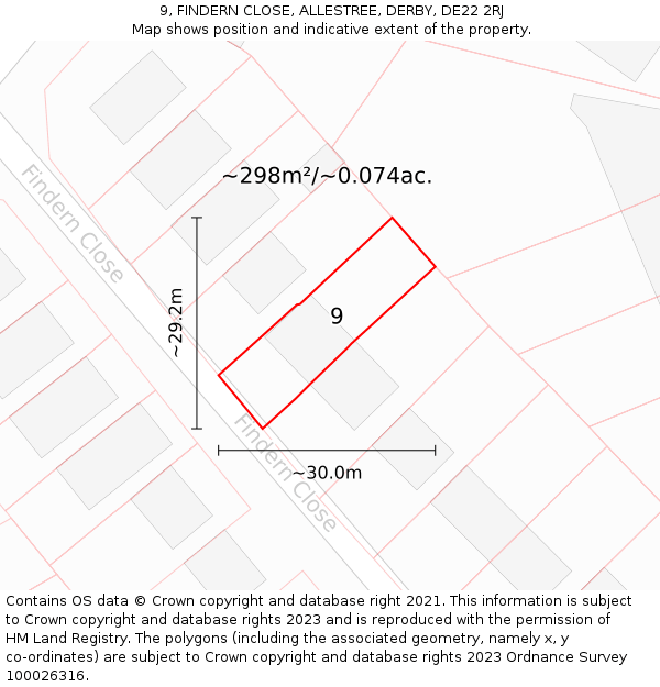 9, FINDERN CLOSE, ALLESTREE, DERBY, DE22 2RJ: Plot and title map