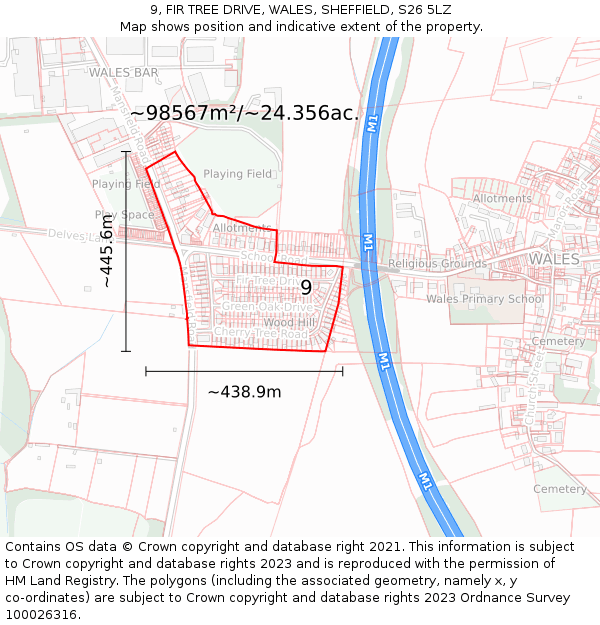 9, FIR TREE DRIVE, WALES, SHEFFIELD, S26 5LZ: Plot and title map