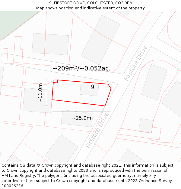9, FIRSTORE DRIVE, COLCHESTER, CO3 9EA: Plot and title map