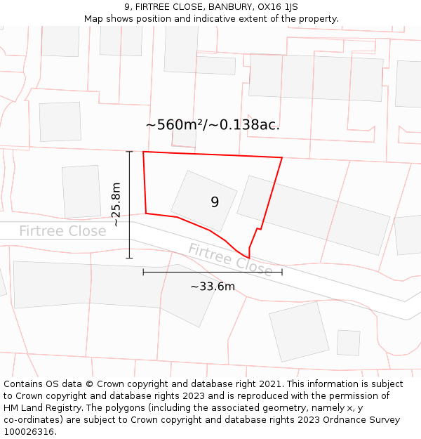 9, FIRTREE CLOSE, BANBURY, OX16 1JS: Plot and title map