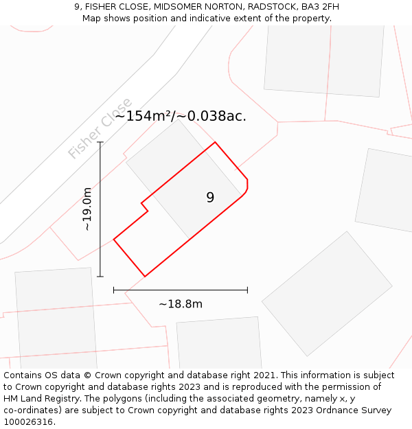 9, FISHER CLOSE, MIDSOMER NORTON, RADSTOCK, BA3 2FH: Plot and title map