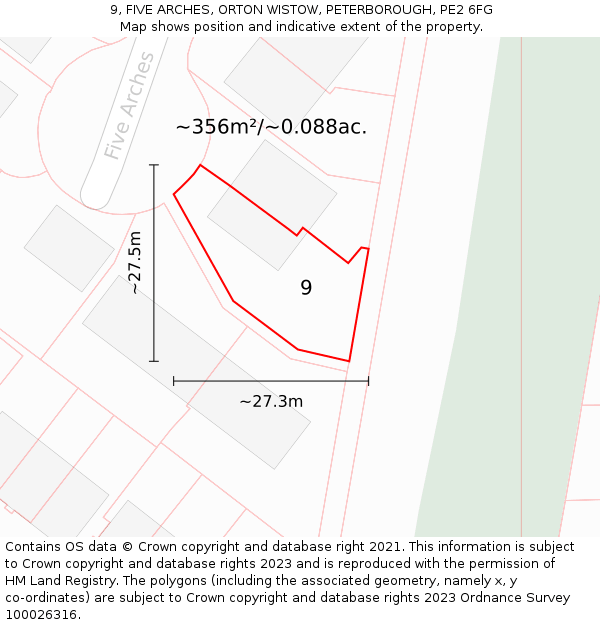 9, FIVE ARCHES, ORTON WISTOW, PETERBOROUGH, PE2 6FG: Plot and title map