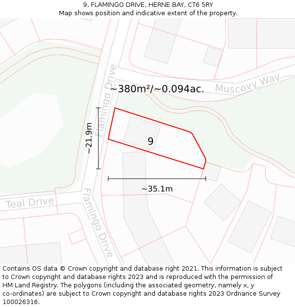 9, FLAMINGO DRIVE, HERNE BAY, CT6 5RY: Plot and title map