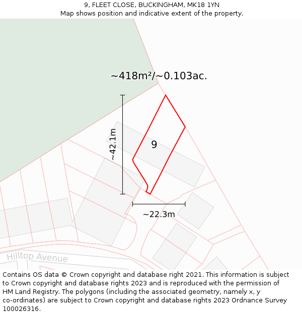 9, FLEET CLOSE, BUCKINGHAM, MK18 1YN: Plot and title map