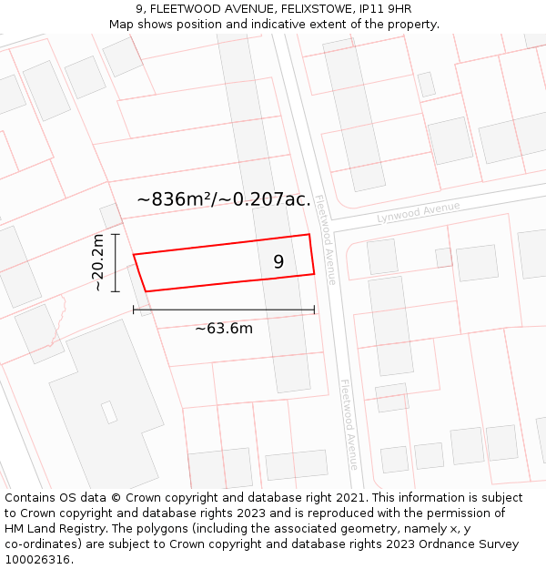 9, FLEETWOOD AVENUE, FELIXSTOWE, IP11 9HR: Plot and title map