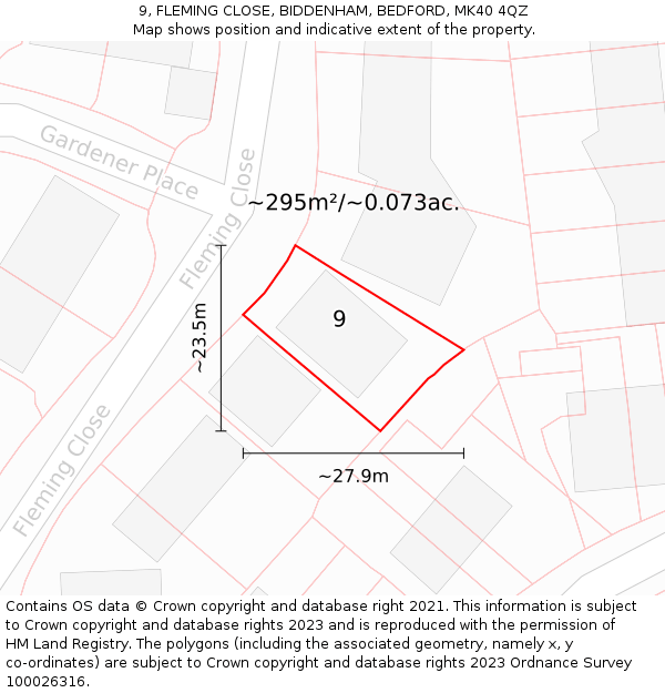 9, FLEMING CLOSE, BIDDENHAM, BEDFORD, MK40 4QZ: Plot and title map