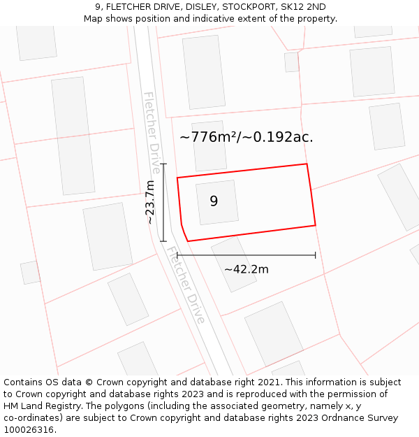 9, FLETCHER DRIVE, DISLEY, STOCKPORT, SK12 2ND: Plot and title map