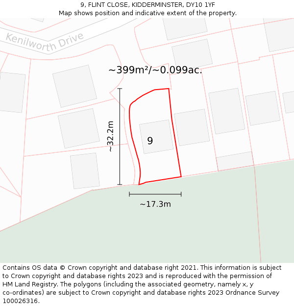 9, FLINT CLOSE, KIDDERMINSTER, DY10 1YF: Plot and title map