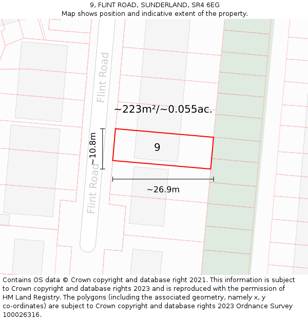 9, FLINT ROAD, SUNDERLAND, SR4 6EG: Plot and title map