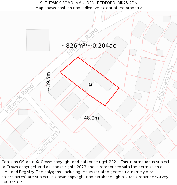 9, FLITWICK ROAD, MAULDEN, BEDFORD, MK45 2DN: Plot and title map