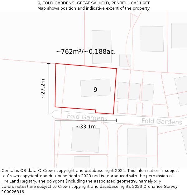 9, FOLD GARDENS, GREAT SALKELD, PENRITH, CA11 9FT: Plot and title map