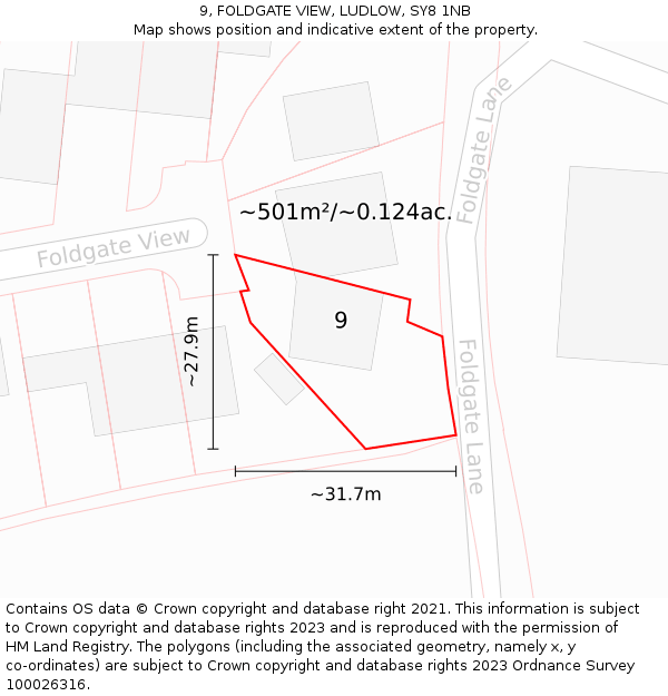 9, FOLDGATE VIEW, LUDLOW, SY8 1NB: Plot and title map