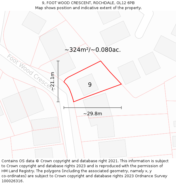 9, FOOT WOOD CRESCENT, ROCHDALE, OL12 6PB: Plot and title map