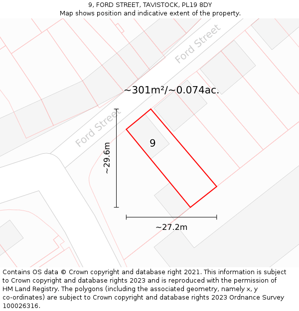 9, FORD STREET, TAVISTOCK, PL19 8DY: Plot and title map