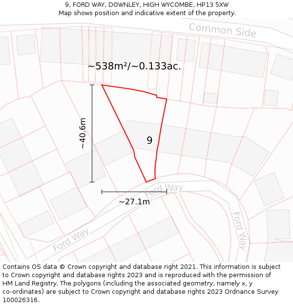 9, FORD WAY, DOWNLEY, HIGH WYCOMBE, HP13 5XW: Plot and title map