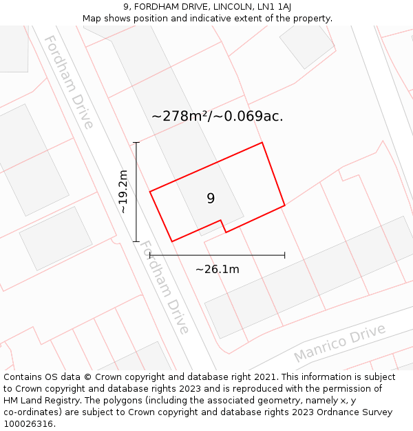9, FORDHAM DRIVE, LINCOLN, LN1 1AJ: Plot and title map