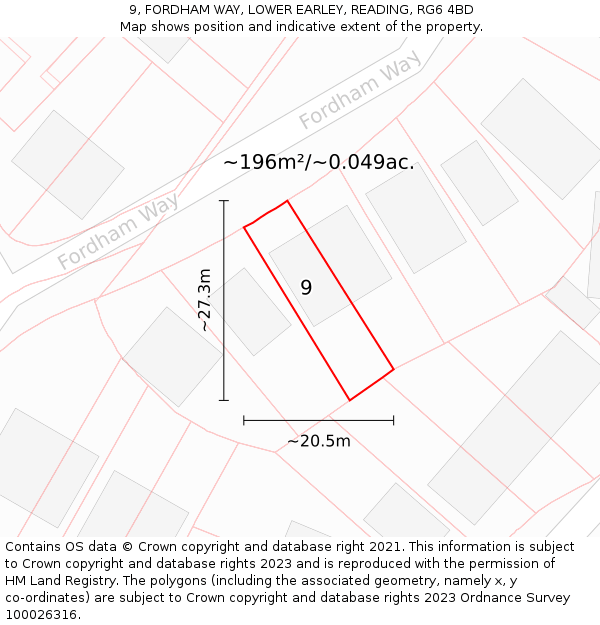9, FORDHAM WAY, LOWER EARLEY, READING, RG6 4BD: Plot and title map