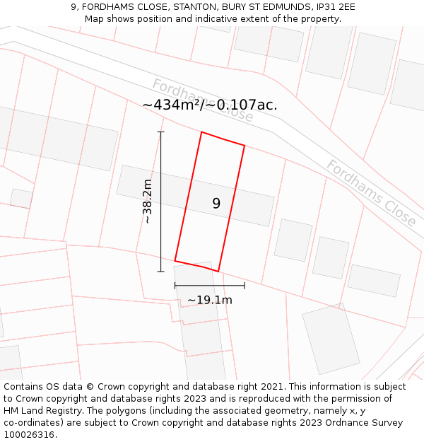 9, FORDHAMS CLOSE, STANTON, BURY ST EDMUNDS, IP31 2EE: Plot and title map