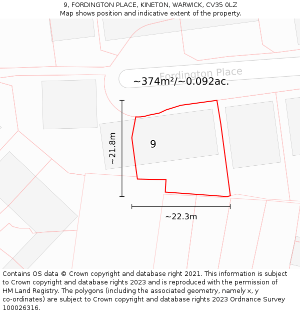 9, FORDINGTON PLACE, KINETON, WARWICK, CV35 0LZ: Plot and title map