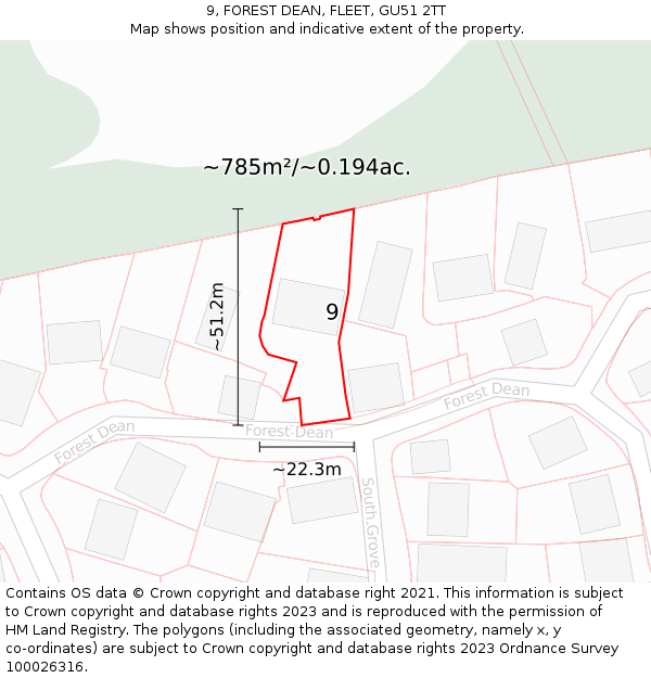 9, FOREST DEAN, FLEET, GU51 2TT: Plot and title map