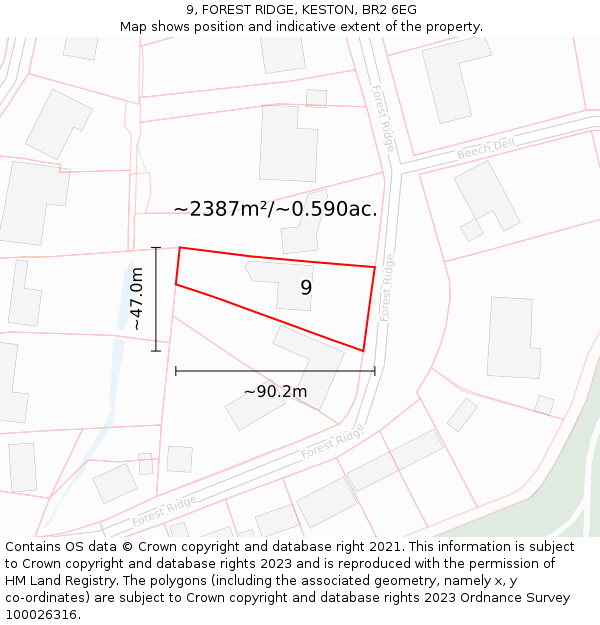 9, FOREST RIDGE, KESTON, BR2 6EG: Plot and title map