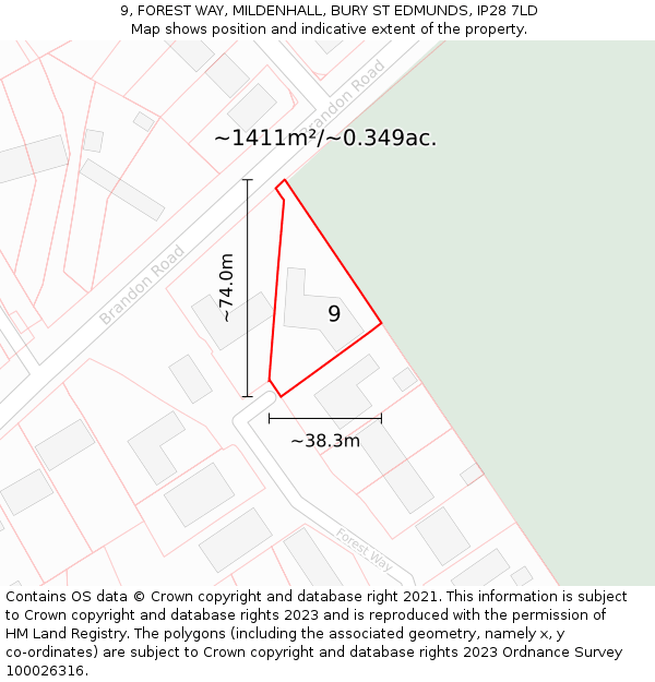 9, FOREST WAY, MILDENHALL, BURY ST EDMUNDS, IP28 7LD: Plot and title map
