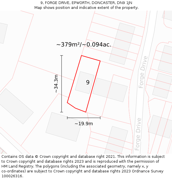 9, FORGE DRIVE, EPWORTH, DONCASTER, DN9 1JN: Plot and title map
