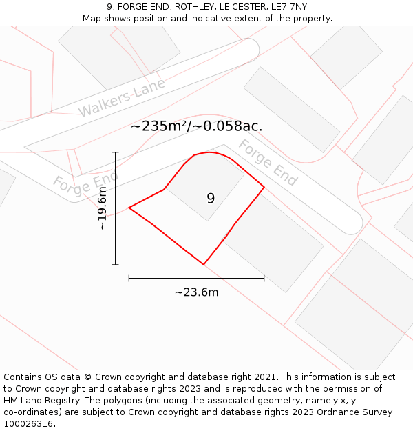 9, FORGE END, ROTHLEY, LEICESTER, LE7 7NY: Plot and title map