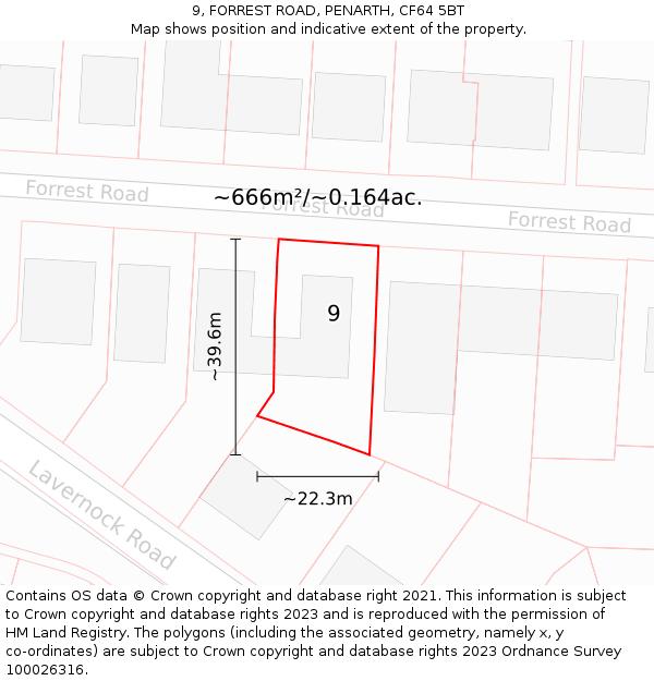 9, FORREST ROAD, PENARTH, CF64 5BT: Plot and title map