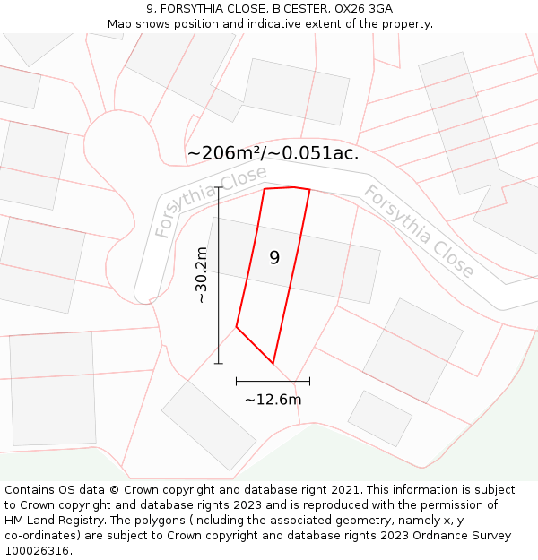 9, FORSYTHIA CLOSE, BICESTER, OX26 3GA: Plot and title map