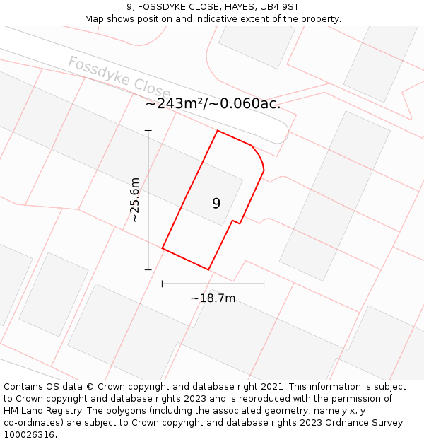 9, FOSSDYKE CLOSE, HAYES, UB4 9ST: Plot and title map