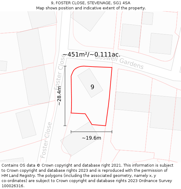 9, FOSTER CLOSE, STEVENAGE, SG1 4SA: Plot and title map