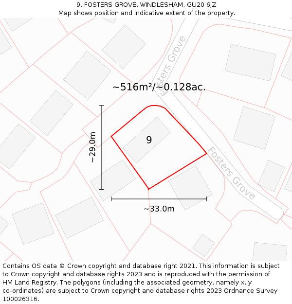 9, FOSTERS GROVE, WINDLESHAM, GU20 6JZ: Plot and title map