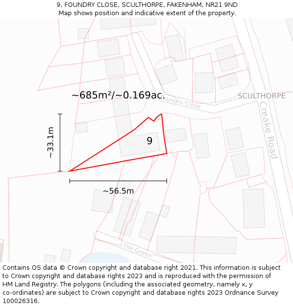 9, FOUNDRY CLOSE, SCULTHORPE, FAKENHAM, NR21 9ND: Plot and title map