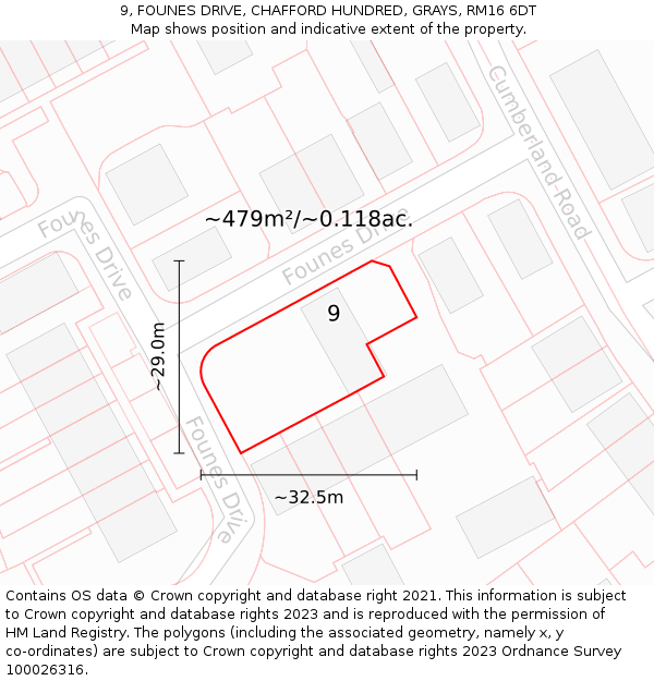 9, FOUNES DRIVE, CHAFFORD HUNDRED, GRAYS, RM16 6DT: Plot and title map